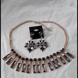New black,smoke&clear rhinestone necklace earrings